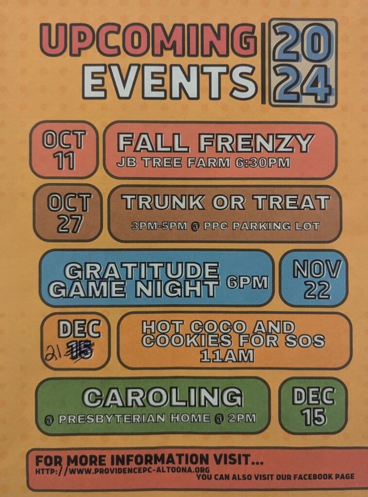 List of Upcoming Youth Events Flyer